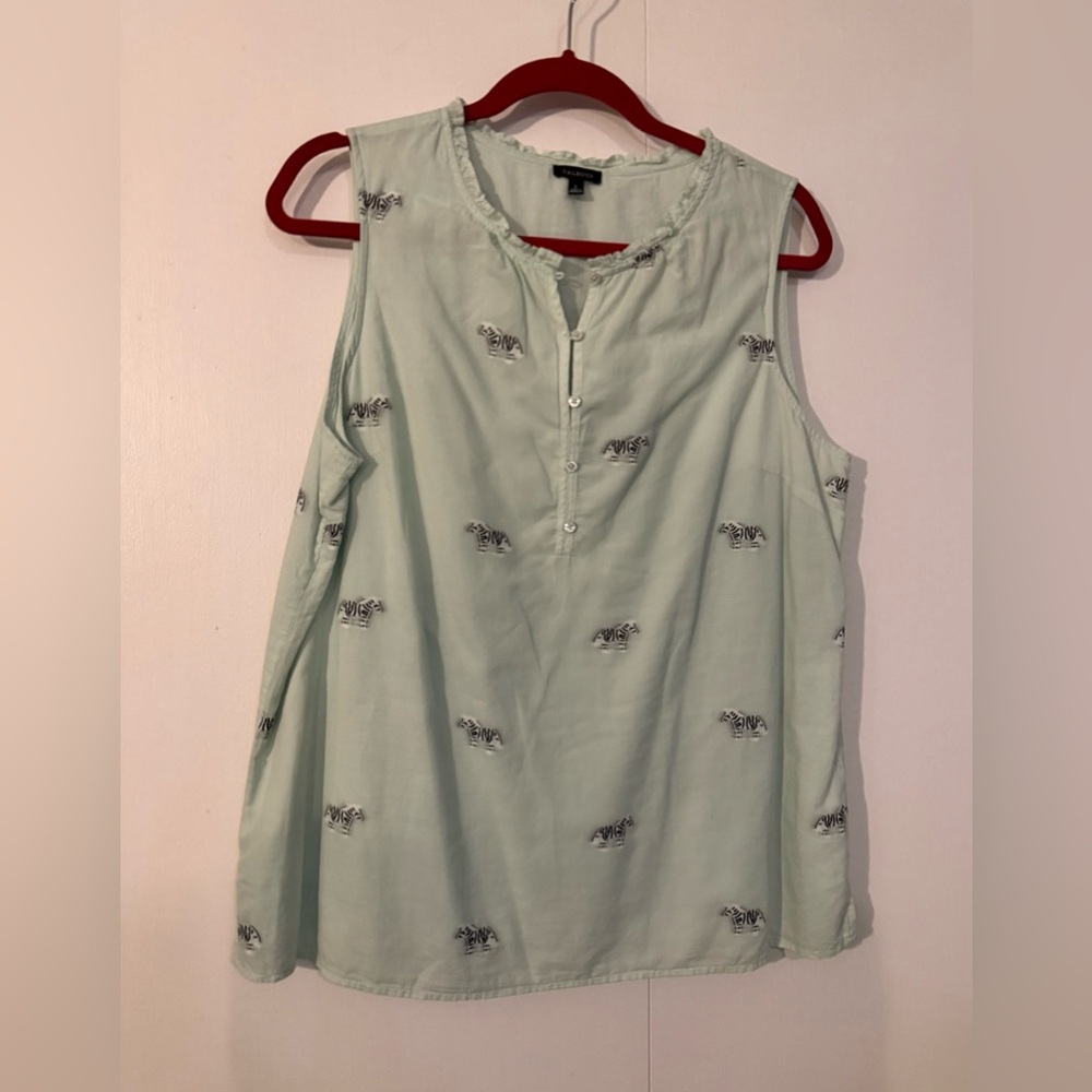 Talbots Mint Green Sleeveless Top with Zebra Print